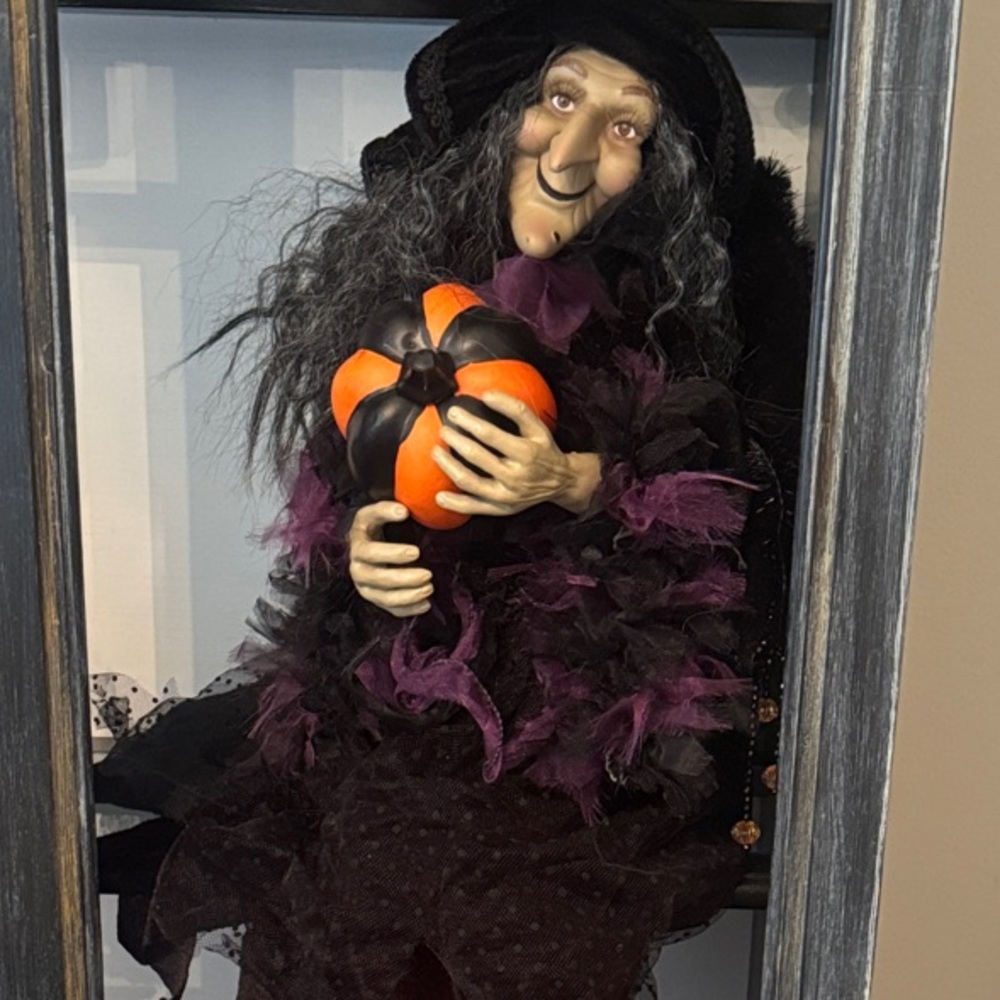 Witch Figurine with Pumpkin and Purple Accents
